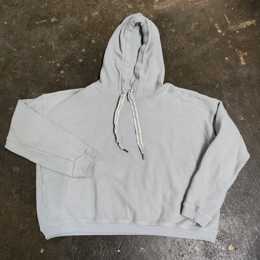 Aerie Hoodie Womens M Oversized Ribbed Knit Drawstring Pullover Sweatshirt Gray